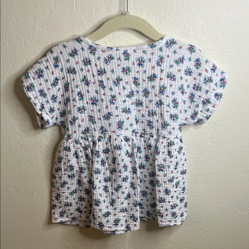 Toddler Floral Dress - White with Blue and Green Accents